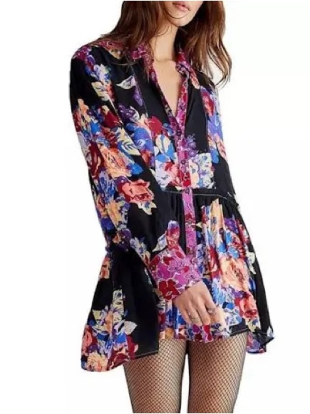 Women’s Black Floral Satin tunic